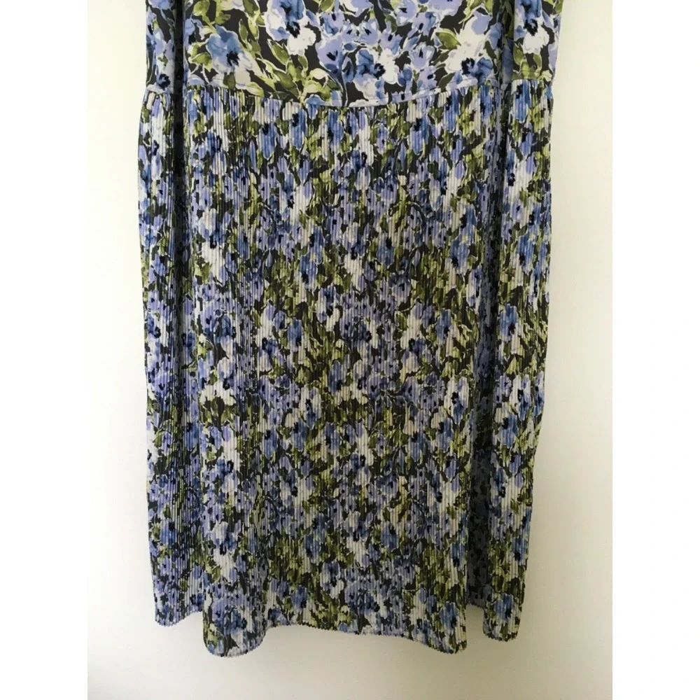 J Jill Granite Water Floral Bloom Accordion Pleat Sleeveless Dress Sz L